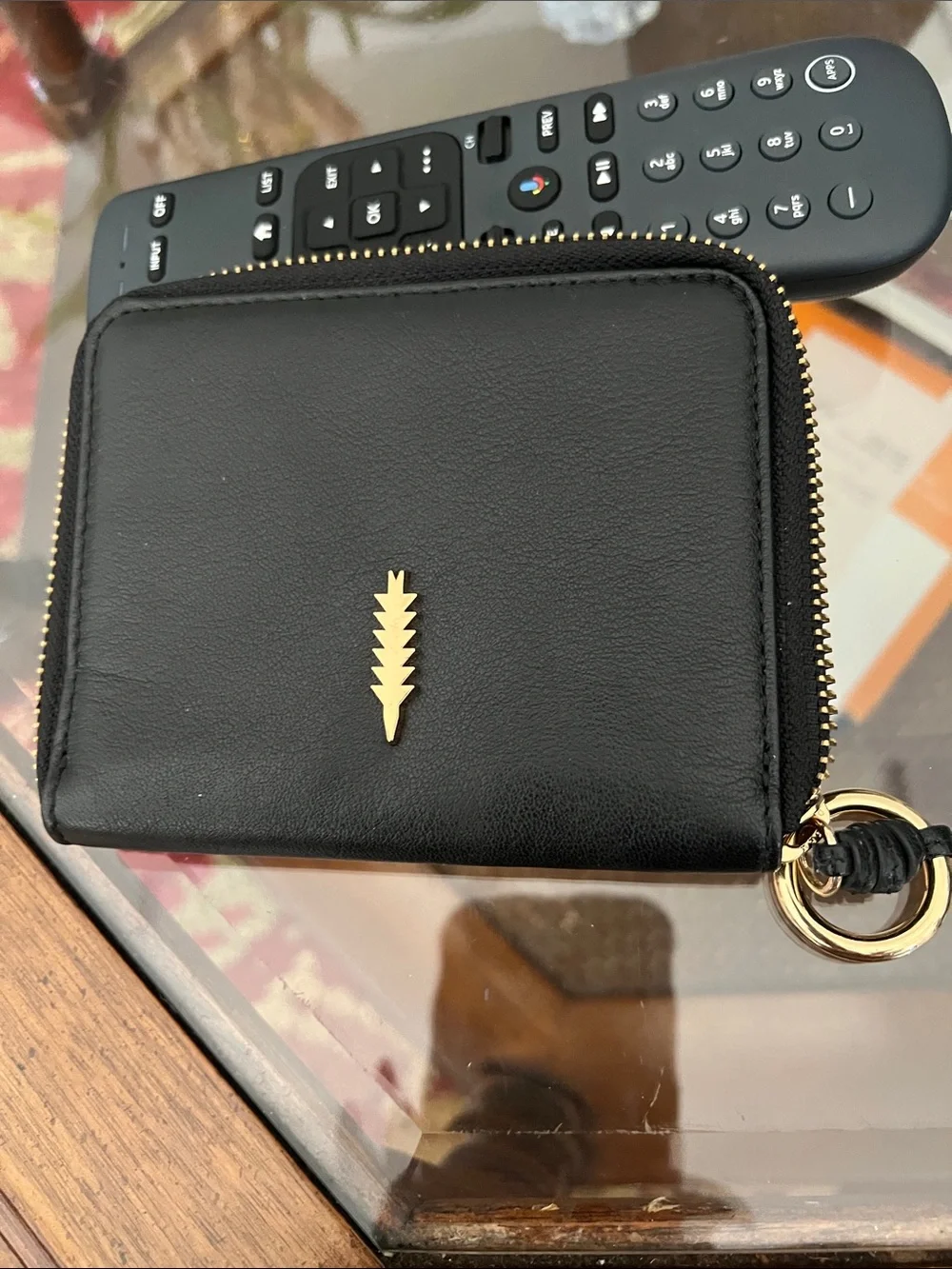 Thacker, Black Leather Zip Wallet with Golden Accent